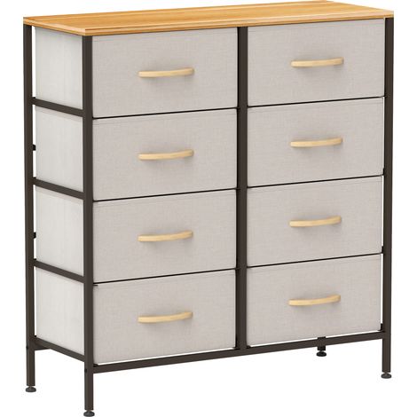 Fabric Chest of Drawers, Industrial Bedroom Dresser with 8 Fabric Drawers, Steel Frame and Wooden Top for Nursery, Living Room, Hallway, Cream White (1/5)
