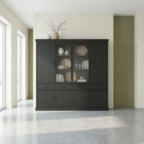 Vaisselier/argentier contemporain 240 cm chêne noir Valeria (1/4)