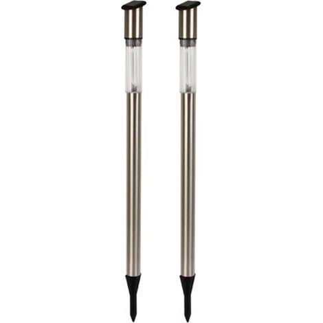 2 LED Solarleuchten mit Erdspieß, Edelstahl, Dämmerungssensor, Höhe 70 cm (1/4)