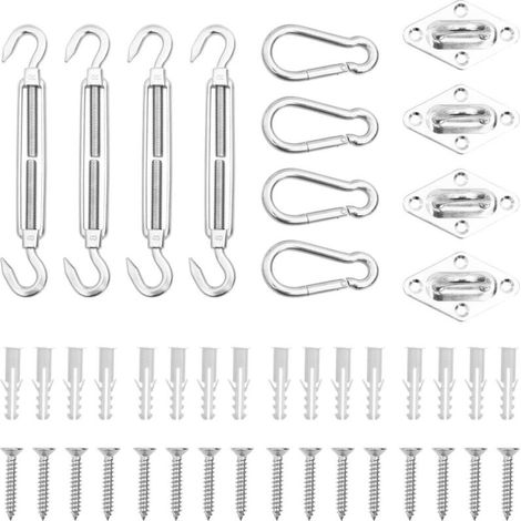 Kit de Fixation pour Voile d'Ombrage, Accessoires M5 en Acier Inoxydable 304 Antirouille, pour Voiles Carrées et Triangulaires (Ensemble de 12 Pièces + 16 Vis) (1/5)