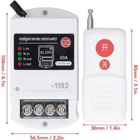 Interrupteur Télécommande - 220 V - 30 A - Portée 100 à 1000 M - Pour Pompe Porte Garage Appareil Électrique - 1 Pièce (1/3)