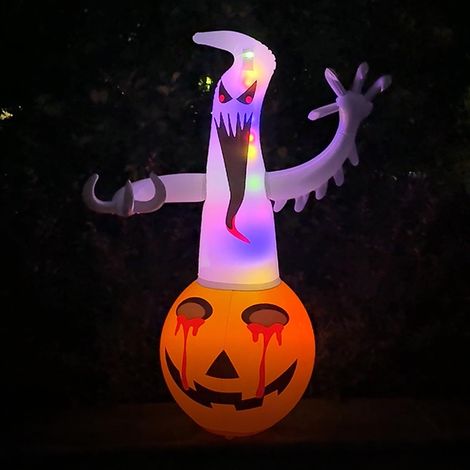 Décoration Gonflable Halloween Citrouille Fantôme, Grande Décoration Lumineuse pour Jardin, Cour, Terrasse et Fête (1/5)