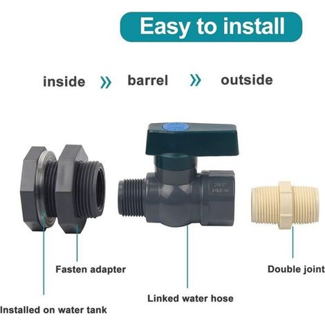 Robinets Pour Cuve À Eau - Raccord PVC 3/4 Pouces - Adaptateur Murale Pour Collecte D'eau De Pluie - 1 Pièce (1/5)