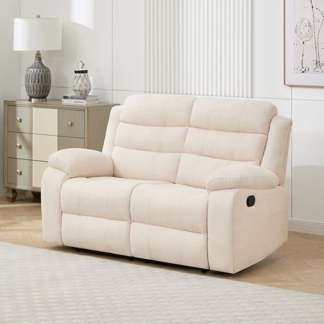 BOSTON 2 SEATER MANUAL FABRIC RECLINER SOFA BEIGE (1/5)