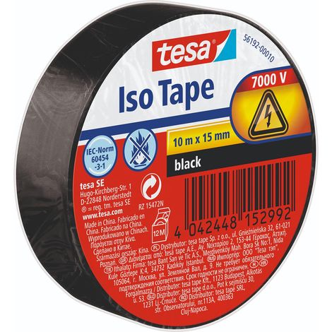 Ruban Adhésif Isolant Électrique - 1 Rouleau - PVC Ignifuge Noir - Protection 6000V Câbles - Maison et Industrie - 10m x 15mm (1/5)