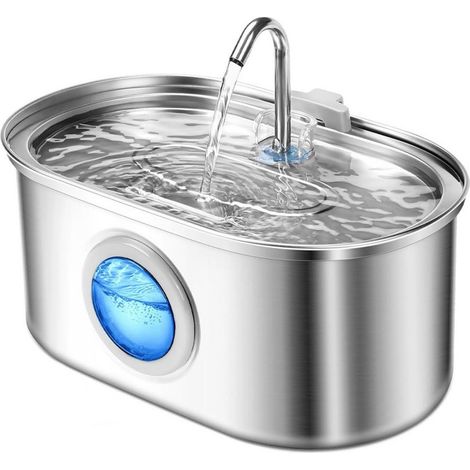 Katzentrinkbrunnen aus Edelstahl: 3,2 l Wasserbrunnen – Haustier-Wasserbrunnen für Katzen – Automatischer Trinkbrunnen – Futter- und Trinkzubehör für Katzen (1/2)