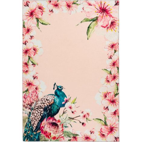 Tapis Imprimé Fleuri à Poils Courts "Blossom" Crème 80 x 150 cm (1/4)