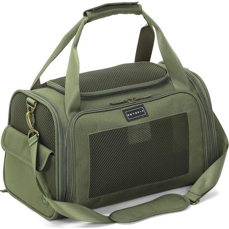 Sac Transport Chat et Chien - Sac de Transport pour Chat/Chien avec Coussin Extensible, Caisse de Transport Chat Transpirable pour Voyage - Taille S (Olive Verte) (1/5)