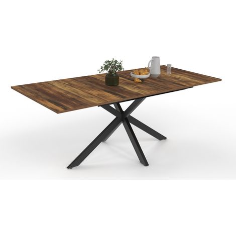 Table à manger extensible rectangle ALIX plateau HAWKINS avec rangement 6-10 personnes bois foncé et noir 160-200 cm