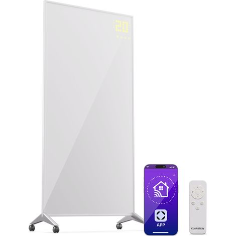 Klarstein Radiateurs Chauffage Radiant Electrique IP24 Chauffage Salle de Bain Infrarouge Intelligent WiFi et App Radiateur Electrique Mural 1200W Heater avec Détection Fenêtre Ouverte Thermostat Blan (1/5)