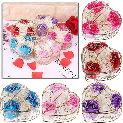 Lot de 6 savons parfumés en forme de pétales de rose pour le bain et le corps, décoration pour mariage et fête, avec boîte. (1/4)