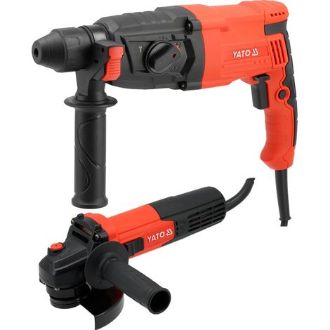 Martillo perforador SDS PLUS 3,2 J + amoladora angular 125 mm 720 W Set – Herramienta eléctrica para hormigón, metal y trabajos de construcción YATO
