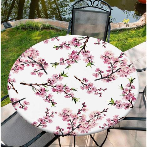 Housse de table ronde élastique 90 cm - imperméable, lavable, Fleur de pêcher