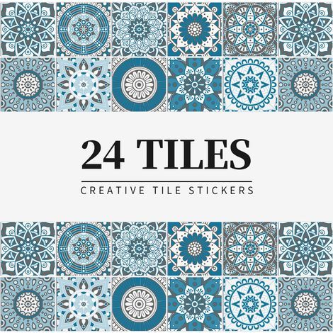 24 Pièces Stickers de Carreaux 20×20cm Autocollant Carrelage Cuisine Étanche Stickers Muraux Carrelage Autocollant Mural Cuisine de Style Marocain pour Déco Maison Salle de Bain,Bleu (1/4)
