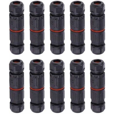 10 PCS IP68 Etanche Connecteur de Câble Electrique, Femelle 3 Broches Connecteurs Etanches Prise de Courant Extérieure Raccord de Connecteur Fil Etanche