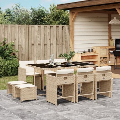 Vidaxl – Ensemble à manger de jardin 11 pcs – Résine tressée beige – Coussins amovibles et lavables – Table 165x106x73 cm