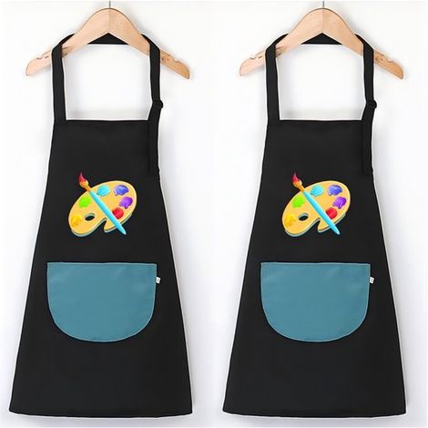 Delantal infantil de 2 piezas para dibujar,Conjunto de delantal,Delantal de cocina ajustable,Delantal impermeable,60 x 45 cm,Negro (1/5)