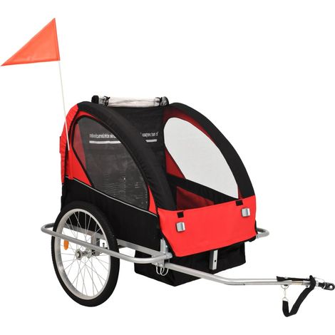 2-in-1 Fahrradanhänger und Kinderwagen Schwarz und Rot