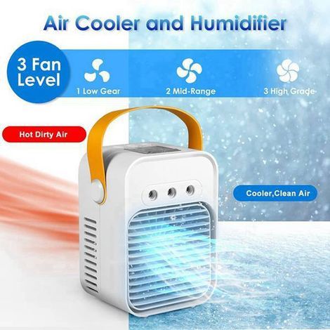 1 tragbarer, kabelloser Luftkühler-Ventilator aus weißem ABS, DC5V, für Schlafzimmer/Zimmer (1/5)