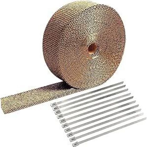 Ruban isolant thermique en titane Magma + 12 attaches de câble en acier inoxydable noir pour bandes d'isolation thermique de collecteur d'échappement de moto (5 cm x 15 m) (1/5)