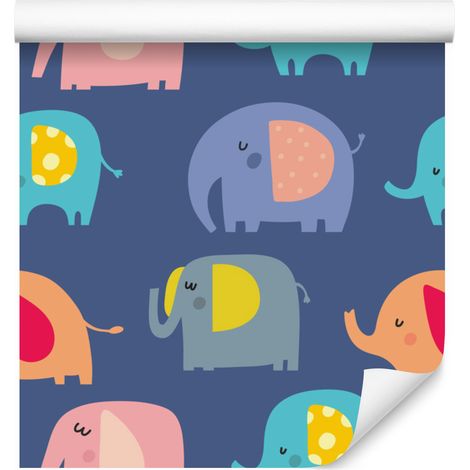 Papel pintado de elefantes y animales coloridos para salón y dormitorio, 50x1000 cm. (1/5)