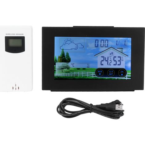 Thermomètre Hygromètre Numérique Sans Fil avec Écran Tactile et Alarme pour Intérieur/Extérieur (1/5)