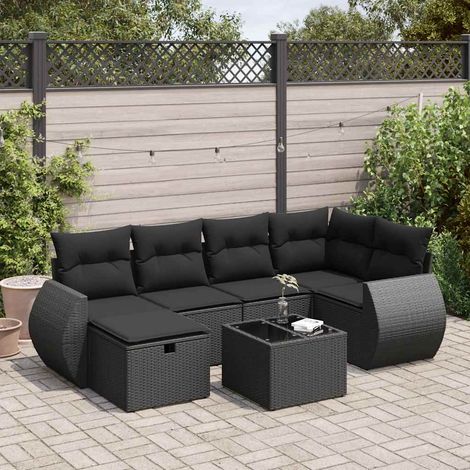 vidaXL Set de sofás de jardín 7 pzas con cojines ratán sintético negro (1/5)