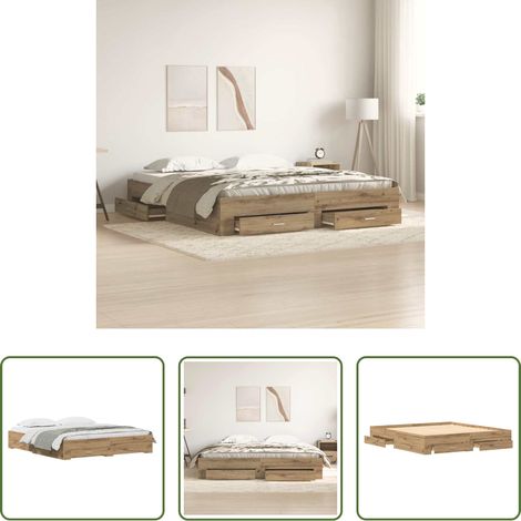 Schubladenbett -  Bettrahmen Artisan-Eiche 180 x 200 cm Holzwerkstoff (1/5)