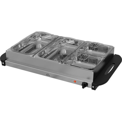 Chauffe-plats électrique acier inoxydable 300W 2 x 2,4L + 2 x 1L température réglable