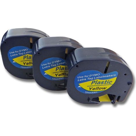 vhbw 3x Label Tape Replacement for Dymo 91202 for Label Printer 4m x 12 mm, Black on Yellow
