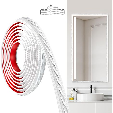 Moulures en PVC, 300cm×2cm, Autocollantes, Pour Plafonds, Moulures Murales Pour Bordures de Murs, Cadres de Miroirs, Plafonds, Plinthes, Armoires(Blanc Argenté) (1/5)