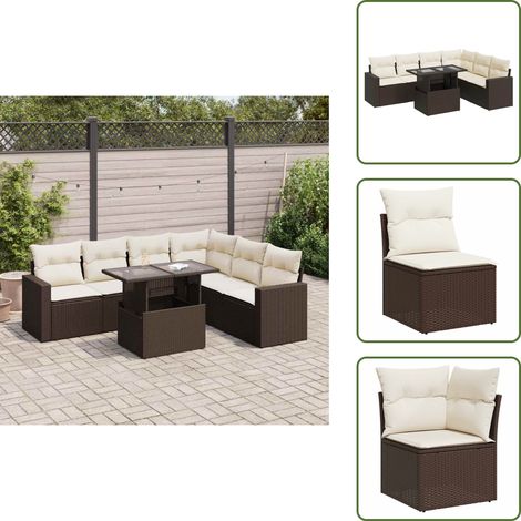 vidaXL Salon de jardin avec coussins 7 pcs marron résine tressée (1/5)