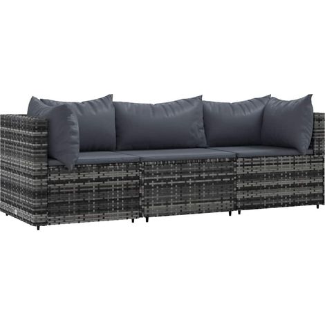 Maison Exclusive - 3-tlg. Garten-Lounge-Set mit Kissen Grau Poly (1/5)