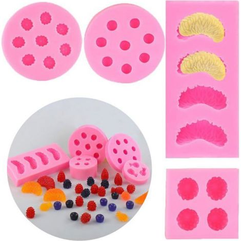 Moule Fruit 3D Silicone - Lot 4, Fraise Orange Framboise Myrtille - Gelée Résine Aucunely (1/4)