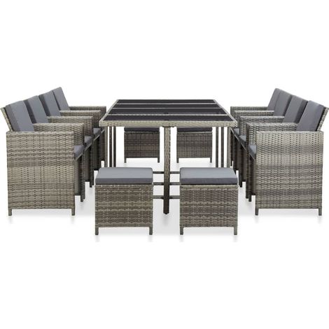 Maison Exclusive - 13-tlg. Garten-Essgruppe mit Auflagen Poly Rat