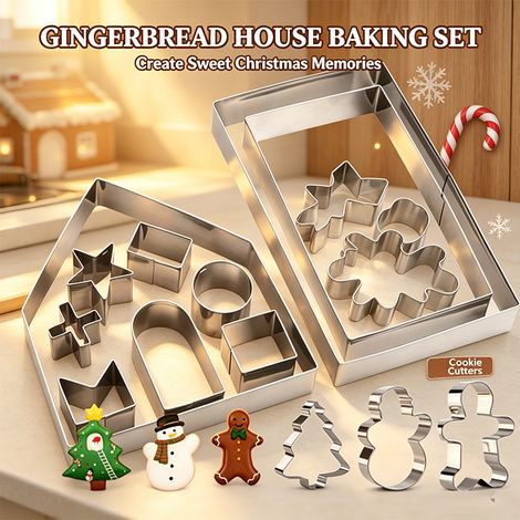 Ensemble de 10 emporte-pièces en forme de maison en pain d'épice pour Noël, moules de cuisson en acier inoxydable, outils de découpe pour biscuits et gâteaux à faire soi-même pendant les fêtes (1/5)