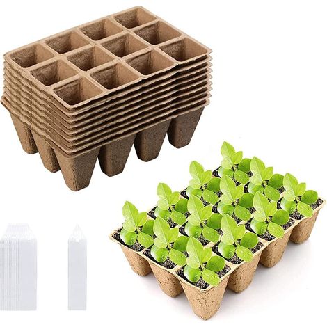 Plateau de semis, plateau de semis biodégradable de 10 pièces, jardinière biodégradable, pot de tourbe de semis avec 100 étiquettes de jardin pour la culture de graines dans des serres intérieures