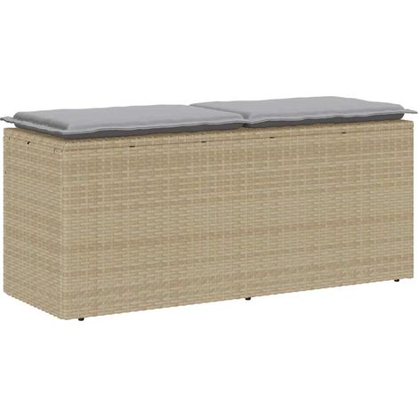 Gartenbank mit Kissen Beige 110x40x44 cm Poly Rattan