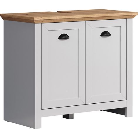 Meuble sous vasque style campagne gris clair/chêne Indiana (1/5)