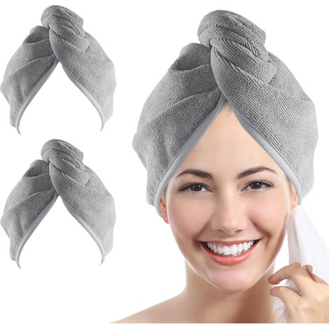 Serviettes pour cheveux en microfibre : lot de 2 serviettes sèche-cheveux pour femmes 10X26 (02, lot de 2 grises)