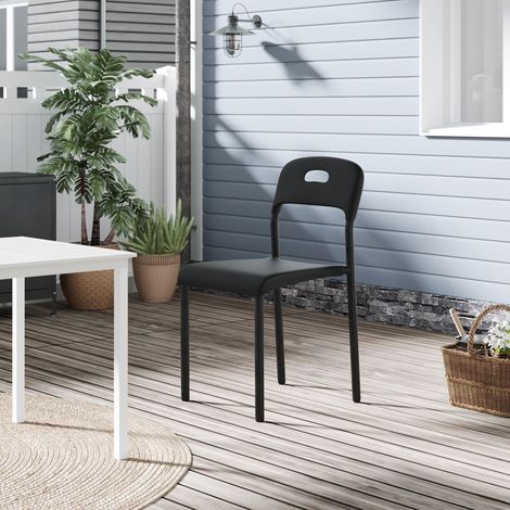 Chaises de Salle à Manger empilables Modernes – Siège en Plastique Blanc, Pieds en métal – Dossier Ergonomique – Résistantes aux Taches – Lot de 1, Noir (1/5)