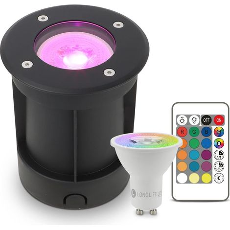 LED Bodeneinbaustrahler Schwarz rund 230V IP67 - Leuchtmittel: GU10 5W RGB+CCT inkl. IR Fernbedienung - Anzahl: 1x (1/5)