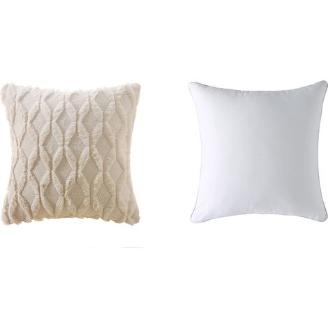 Housse De Coussin 20x20 Pouces - Tissu Imitation Laine Avant Velours Arrière - Fermeture Éclair Invisible - Style Fermier Bohème - Lot De 2