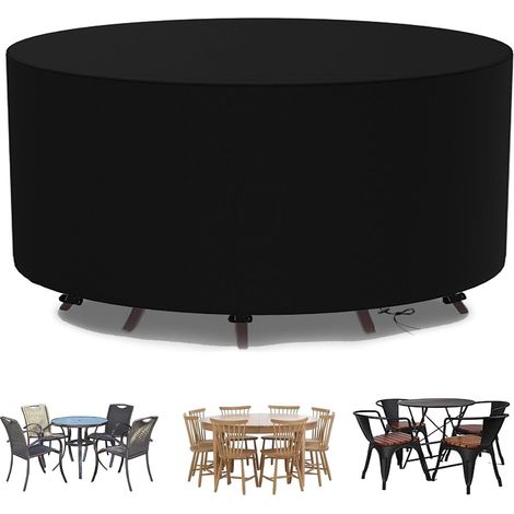 Housse de table ronde imperméable, Housse Salon de Jardin Ronde 200 x 94cm noir Housse Table Jardin Housse de Protection Bâche Imperméable pour Meubles Jardin et Hivernage (1/5)