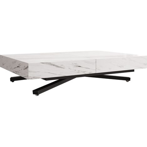 Mesa de centro convertible Oswego 176, Mármol blanco, 27x80x120cm, Diámetro: 0, Aglomerado laminado, Angular