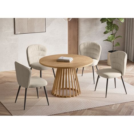 Deco In Paris – Table à manger ronde 120 cm – Pied en métal effet bois – Plateau en MDF – Hauteur 76 cm – Design moderne pour intérieur tendance