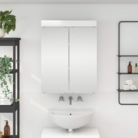 Armoire de salle de bain avec miroir, bois d’ingénierie, blanc brillant, 60 x 16,5 x 78 cm - PANGIVO (1/5)