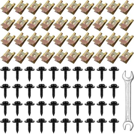 Vis et Écrous de Fixation Garde-Boue Voiture, Clips de Fixation Voiture Garde Boue, Kit de Clip à Vis et Écrou Couvre Passage de Roue Aile Plaque (1/5)