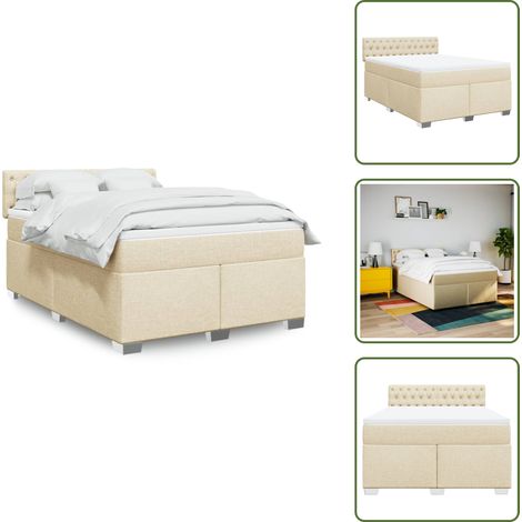The Living Store Giroletto a Molle con Materasso Crema 160x200 cm in Tessuto - Materasso a molle insacchettate
