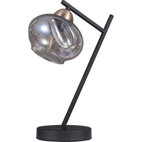 Italux Bastiano - Lampe de Table Industrielle Et Rétro Noir Mat 1 Lumière avec Abat-Jour Cognac, E14